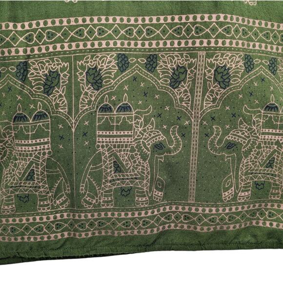 Cute LAPOGEE ELEPHANT MIDI DRESS Olive Green Gold Metallic Rayon Bell Sleeves 2X - Picture 9 of 12